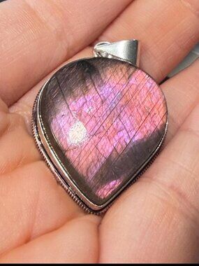 Labradorite Large Teardrop Pendant Purple Pink Flash